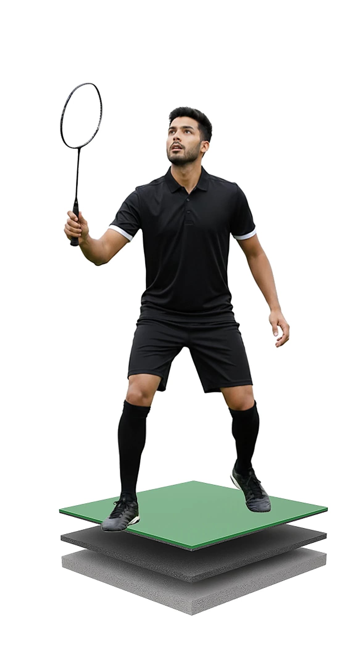 Athlete on a badminton surface