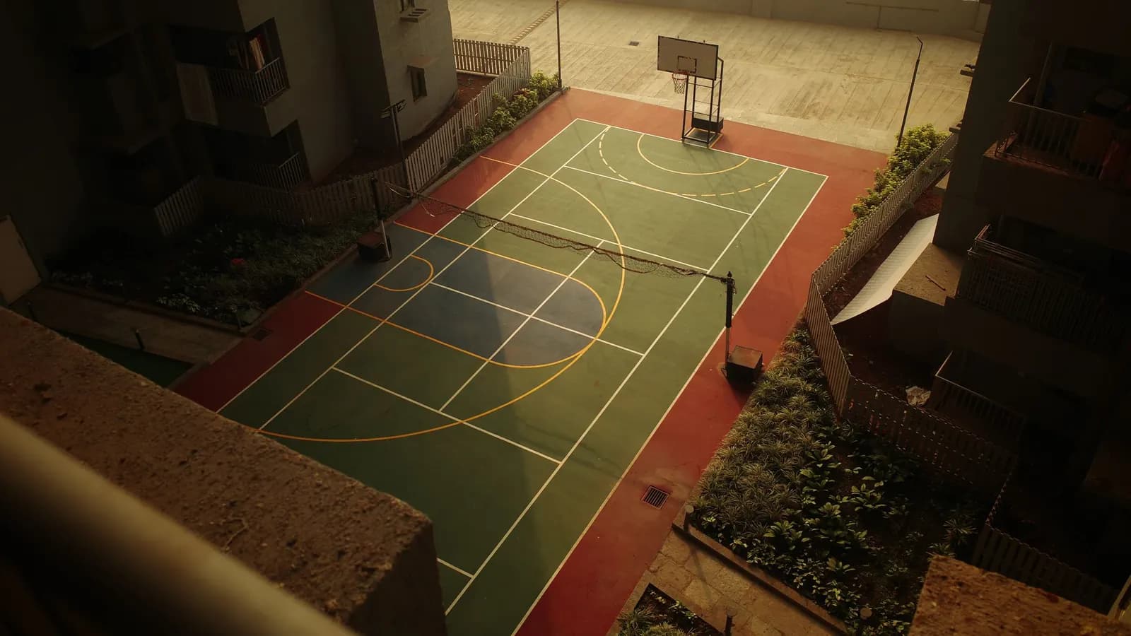 Multi-sport court with line markings for several games